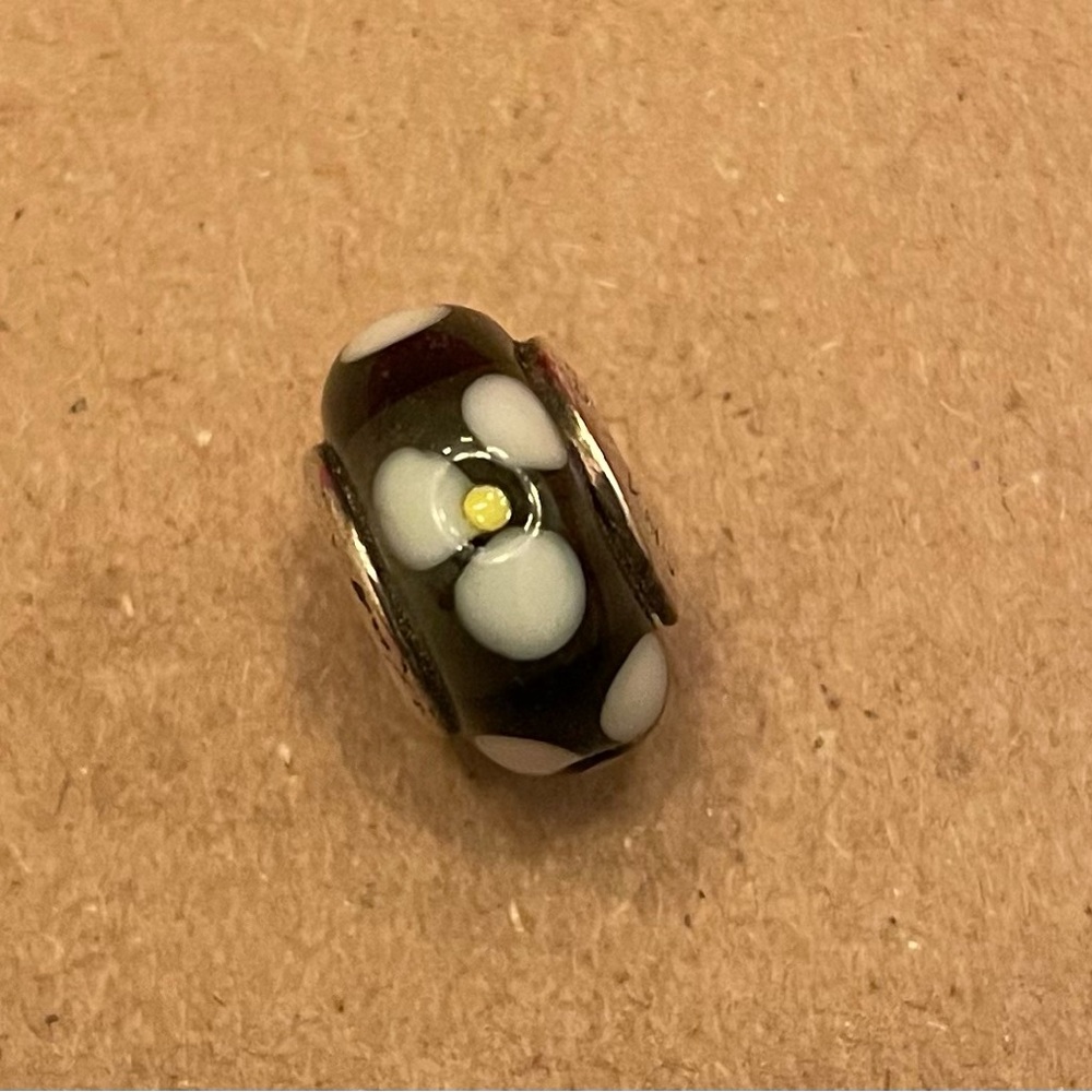 Pandora Black and White Murano Glass Flower Charm